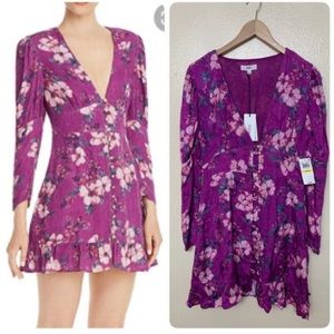 Rahi Purple Wren Reese Floral V-Neck Mini Dress Size M. NWT